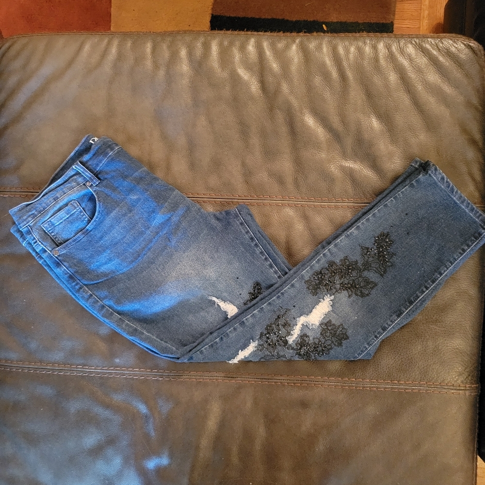 EUC DG2 by Diane Gilman Classic Stretch Embellished Skinny Jeans - 16W - Picture 2 of 11